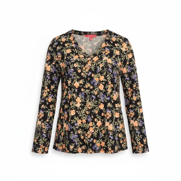 Vince Camuto Tops - Vince Camuto Floral Print Womens Blouse L Black Multicolor Polyester 3/4 Sleeve